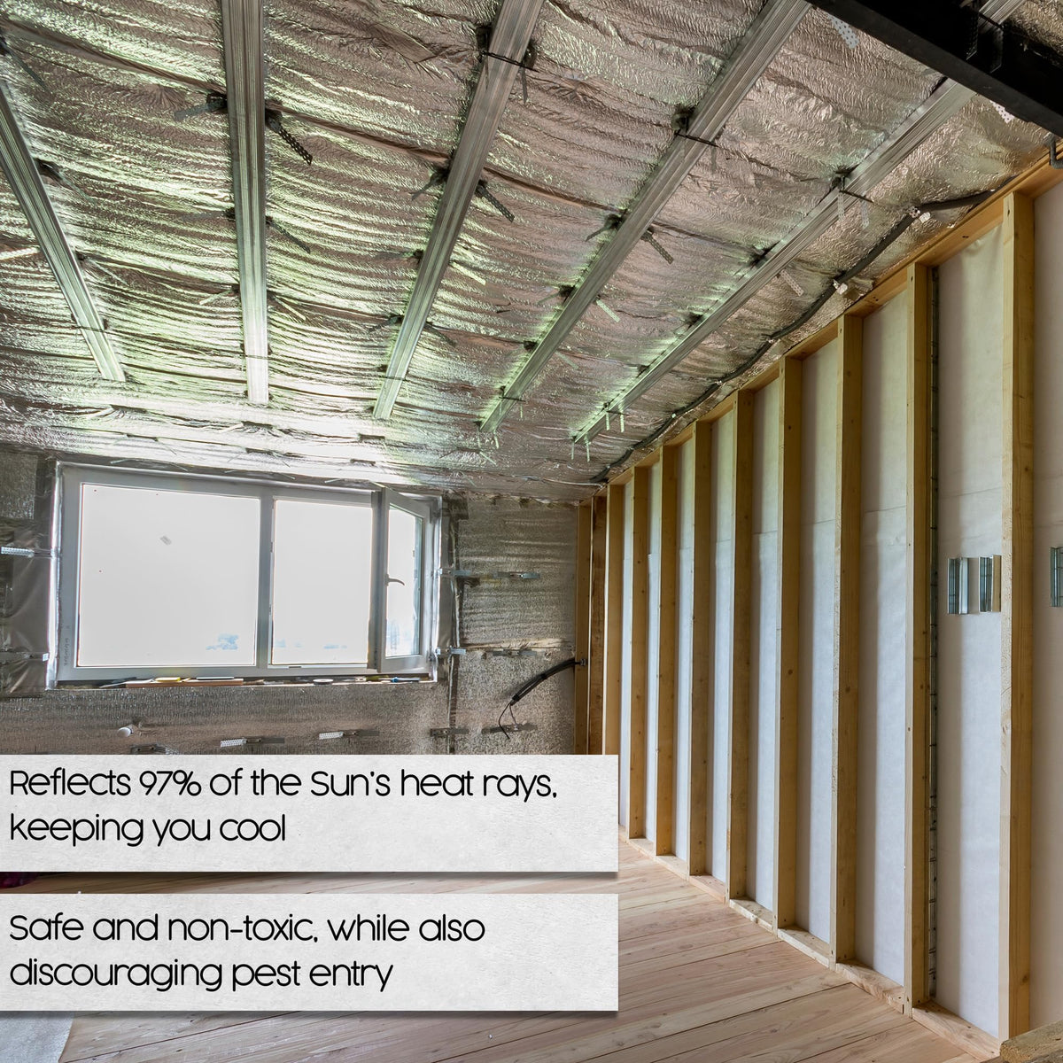 Houseables Radiant Barrier roll installation easy shows tool-free setup for quick attic upgrades.