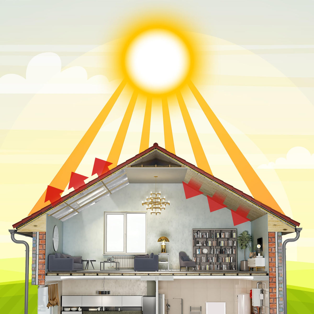 Houseables Radiant Barrier roll reflective surface closeup emphasizes >97% reflective value.