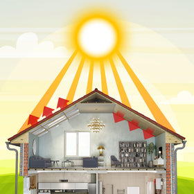 Houseables Radiant Barrier roll reflective surface closeup emphasizes >97% reflective value.