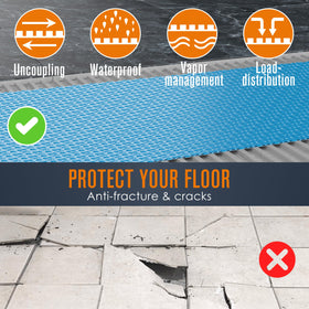 Houseables uncoupling membrane anti fracture feature cushions movement to reduce cracks.
