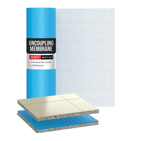 Houseables uncoupling membrane installation under thin set for tile projects.