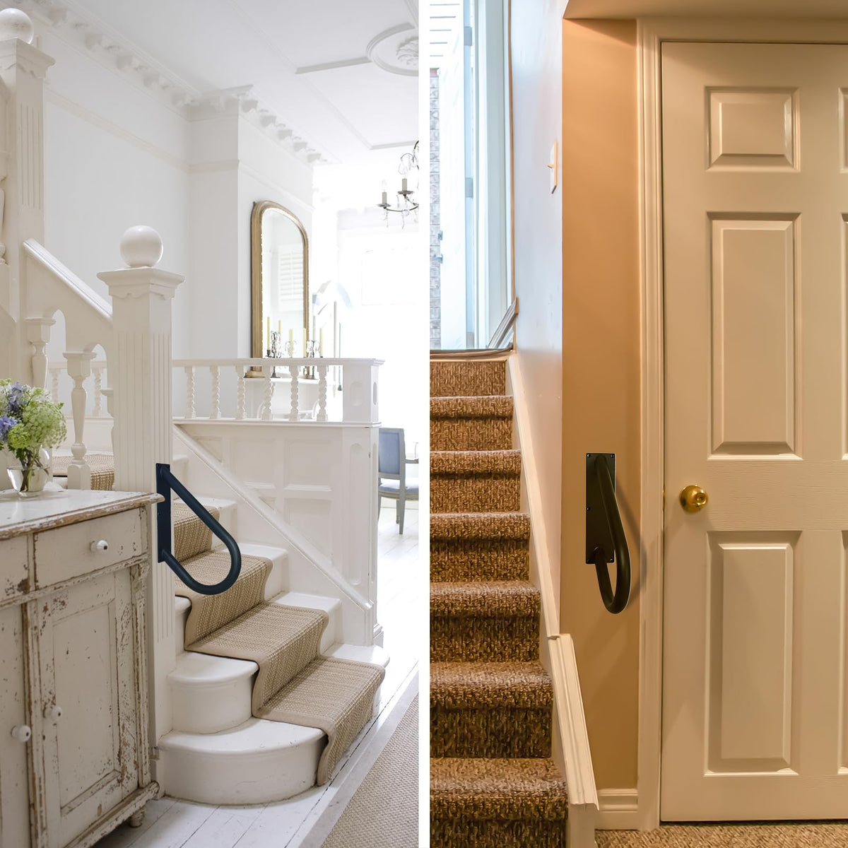 HouseAid wall-mounted safety handle in matte black enhances stair safety.