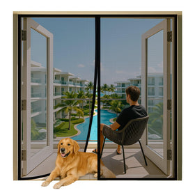 Housegold magnetic screen door 72x80 French door with auto-close magnets for bug protection.