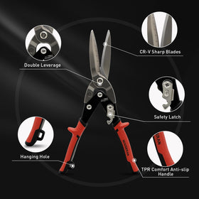HOUSERAN 12-inch aviation snips ergonomic handle reduces hand fatigue.