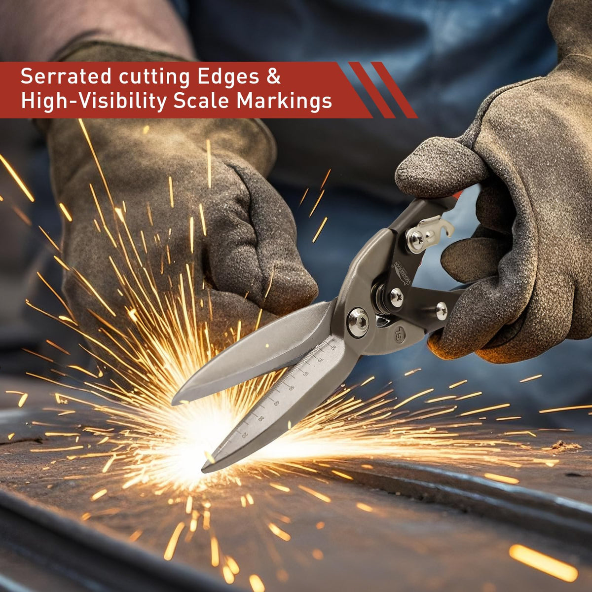 HOUSERAN aviation snips with scale markings improve accuracy on metal projects.