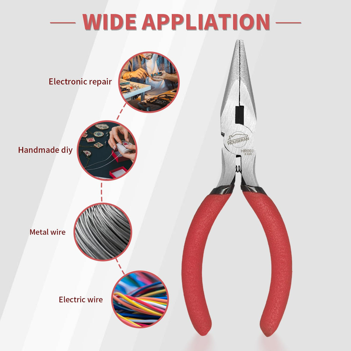 HOUSERAN needle nose pliers non-slip grip for secure control during tasks