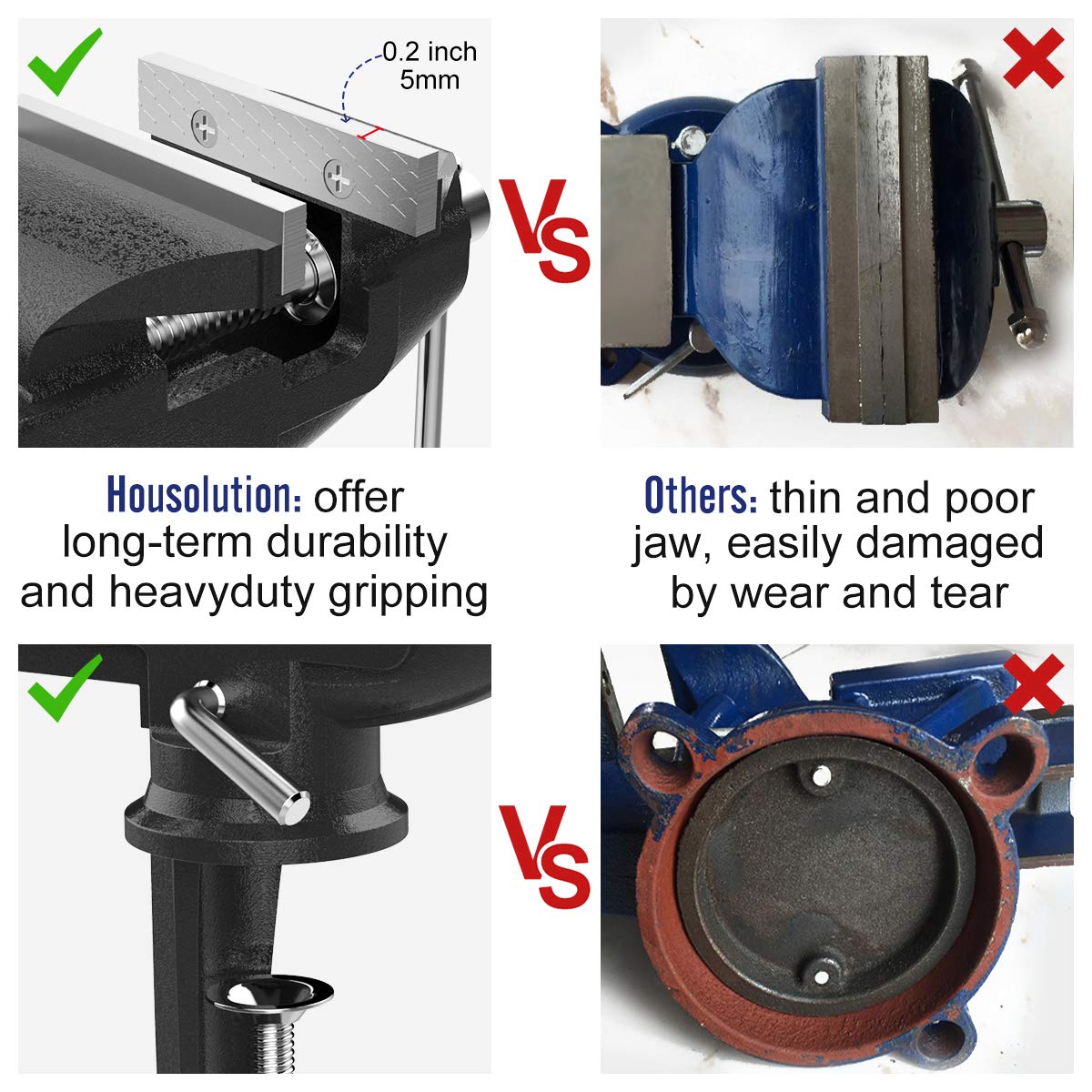 Housolution 360-degree swivel base lets you clamp from any angle.