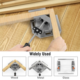 Housolution corner clamp used in a woodworking setup with wood and metal