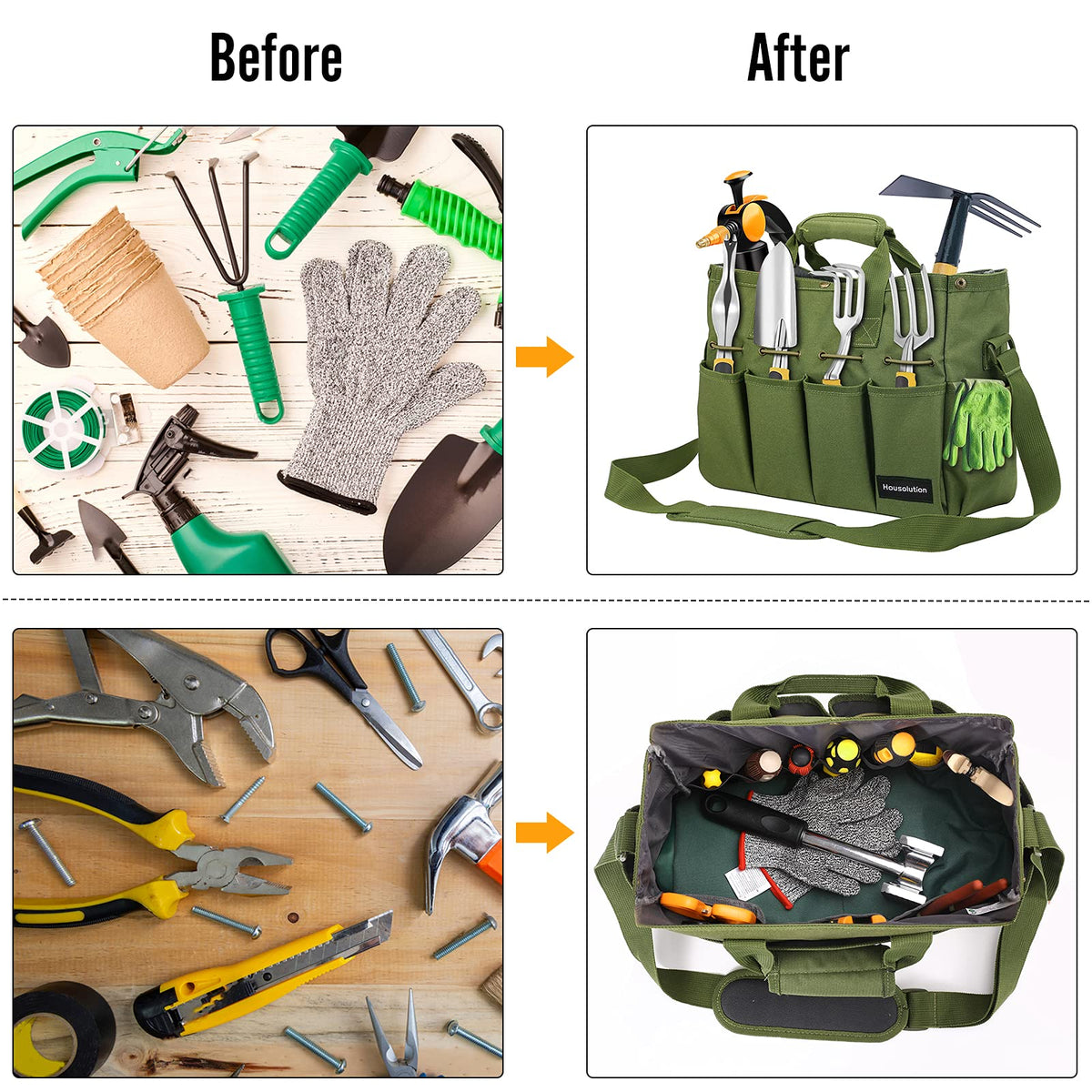 Housolution Garden Tote Bag pocket organization highlights multiple pockets.