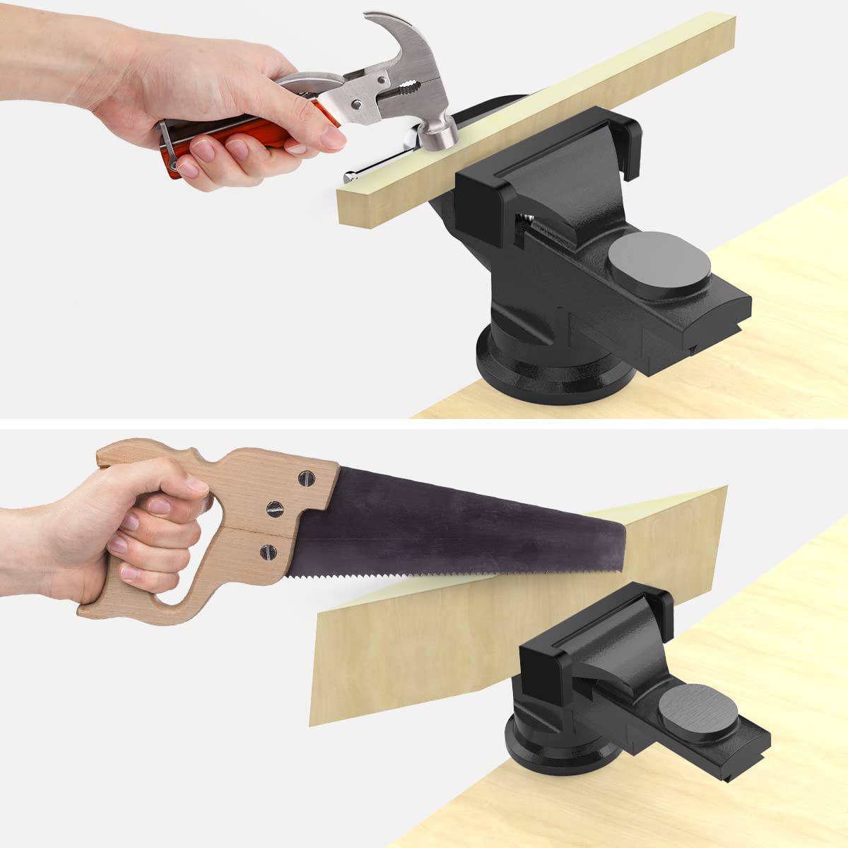 Housolution portable bench vise ideal for indoor or outdoor use.