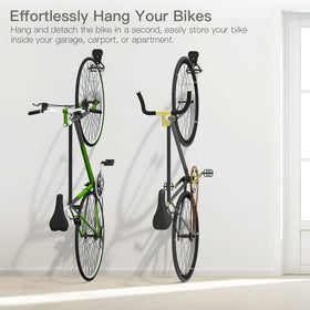 Close-up of rubber-coated hook on Housolution rack protecting bike finish.