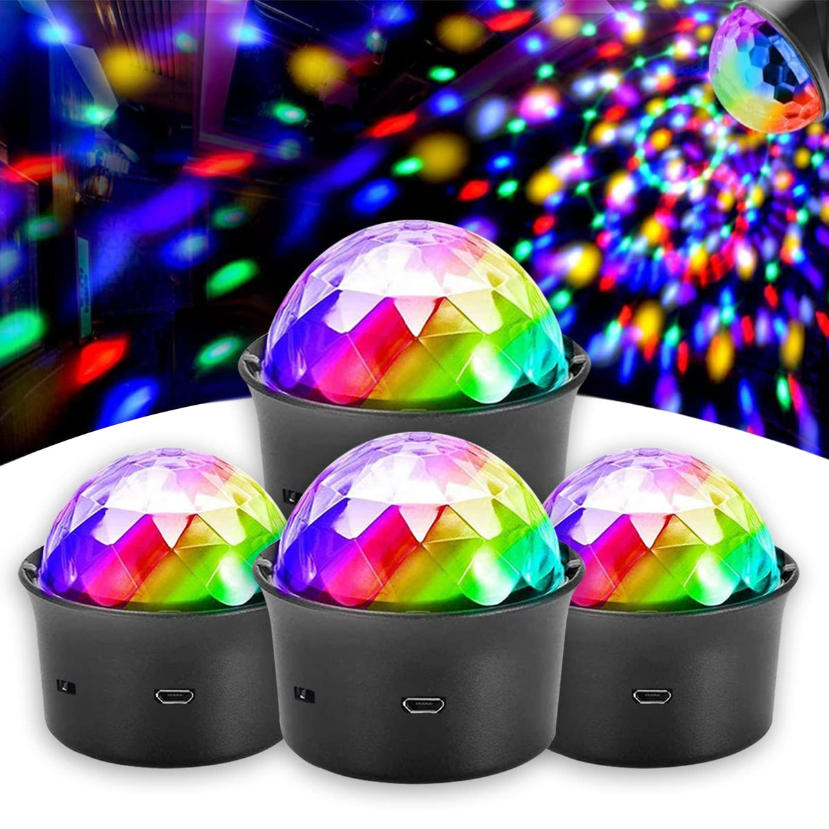 HOVOYNN mini disco ball light displaying red blue and green colors for party ambiance.