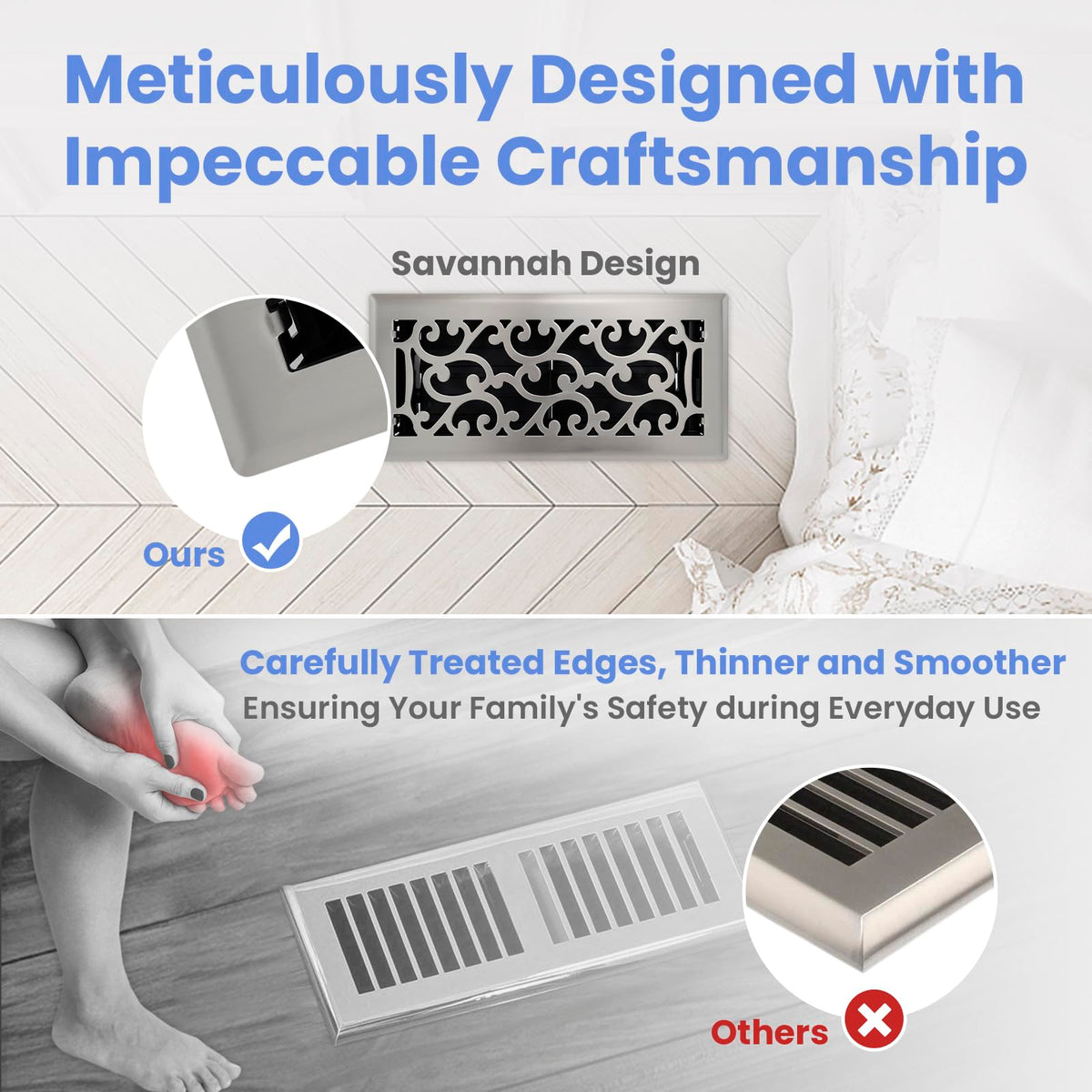 Howeall easy-clean floor register simplifies maintenance with removable design.