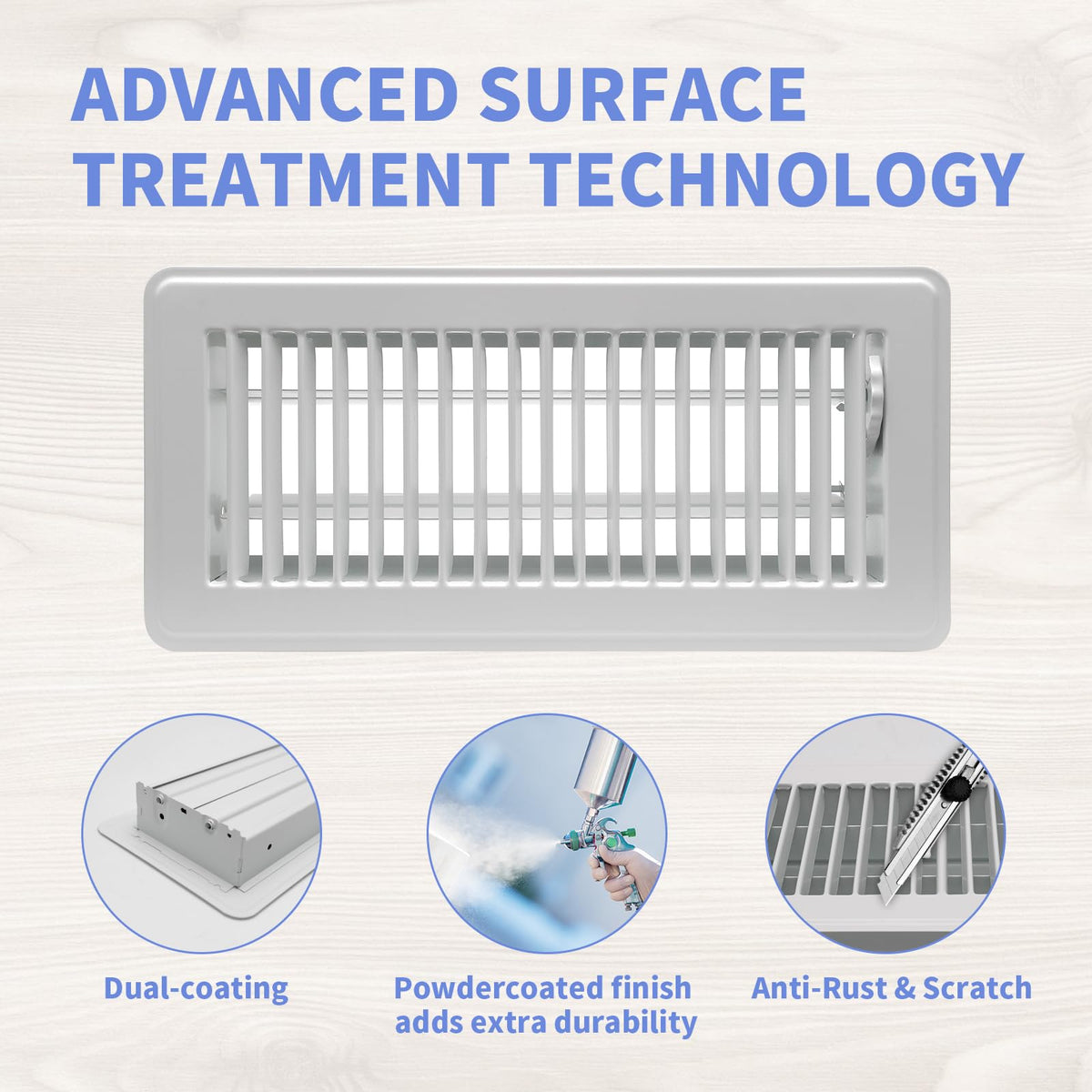 Rust-resistant finish on Howeall white floor register for year-round durability