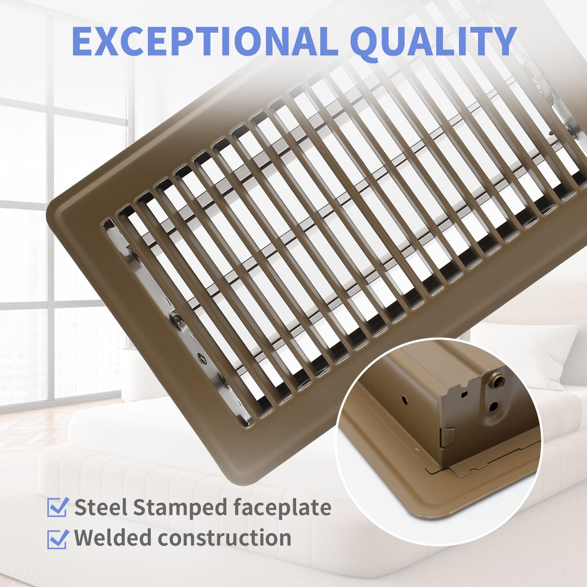 Howeall floor vent with opposed damper for easy airflow control.
