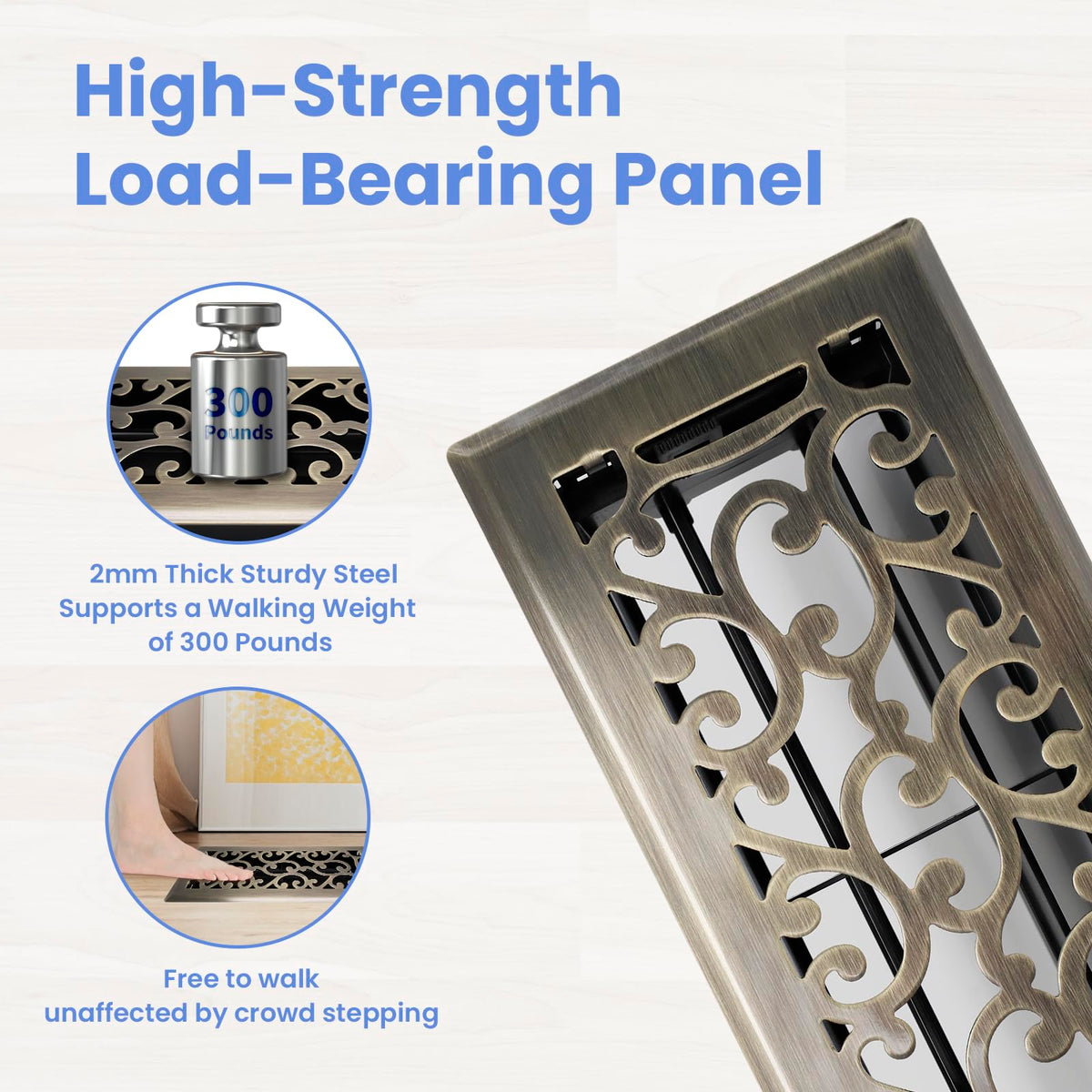 Howeall heavy-duty vent with edge fold for seamless floor integration