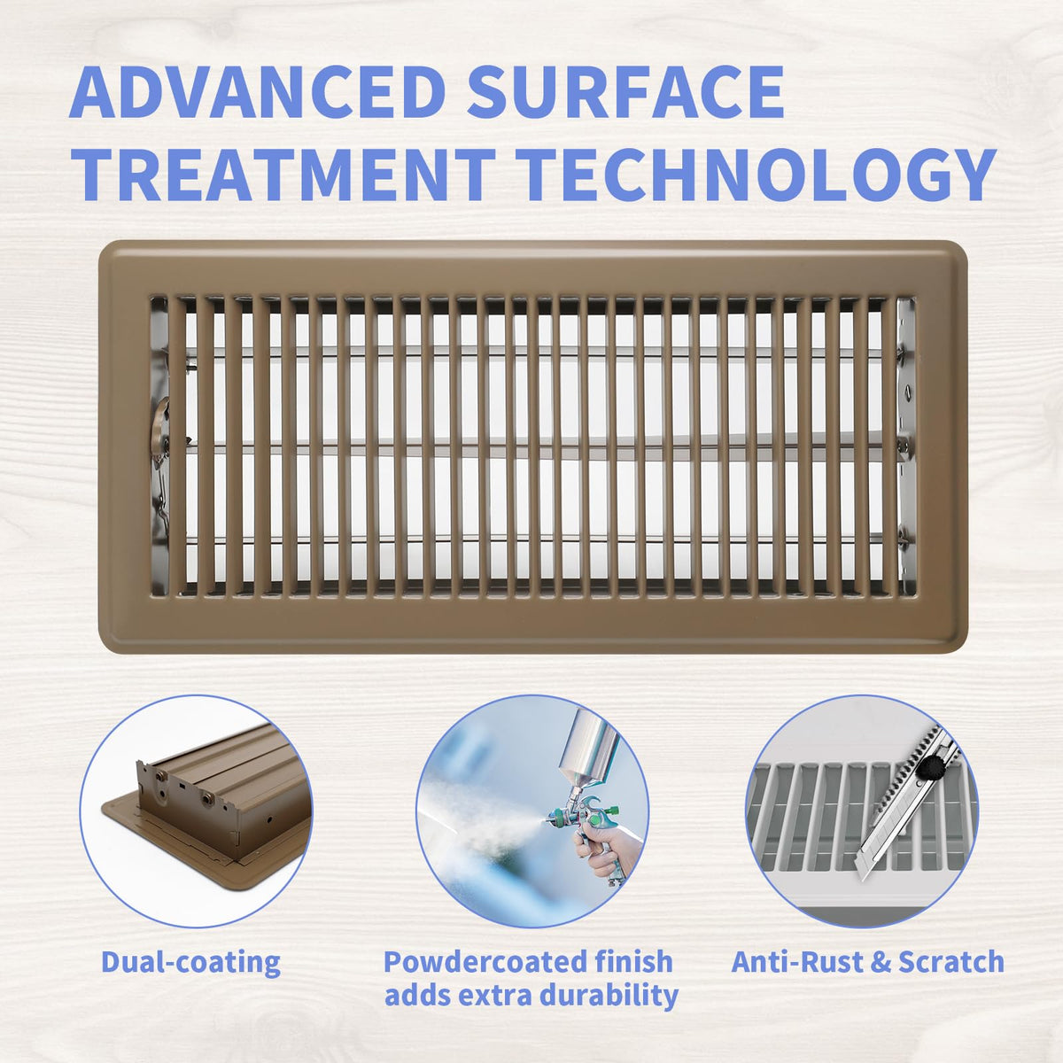 Howeall rust-resistant steel floor register maintains a pristine look in any room.