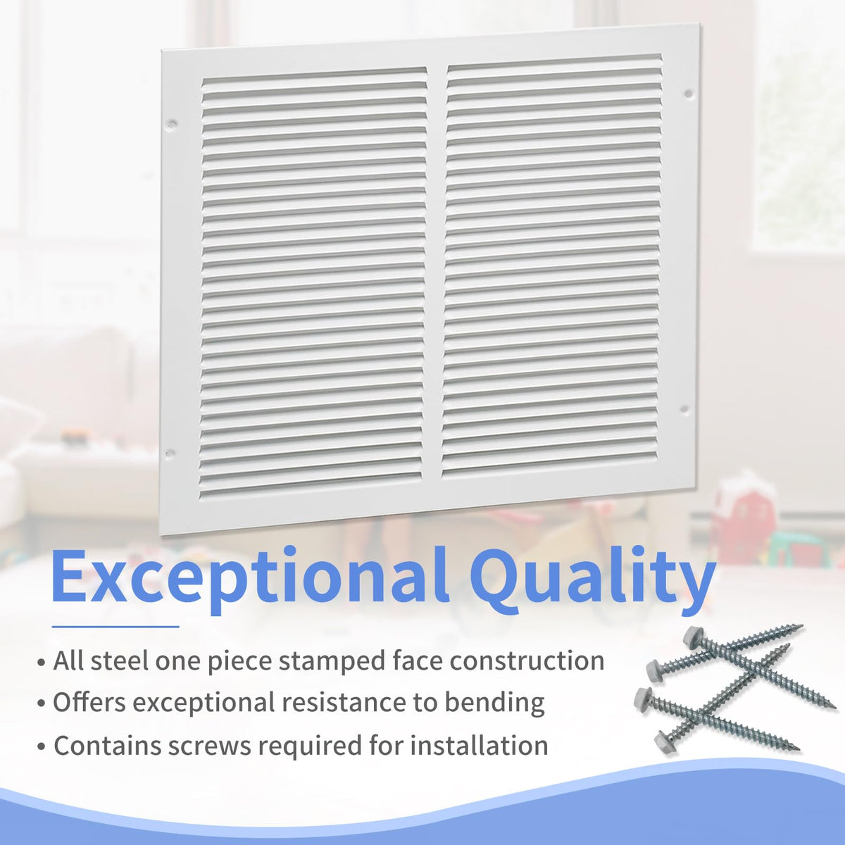 Howeall steel return air grille mounted on sidewall for balanced airflow