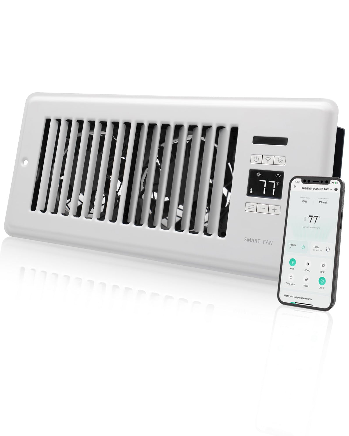 Howeall super quiet register booster in front panel improves comfort with precise airflow.