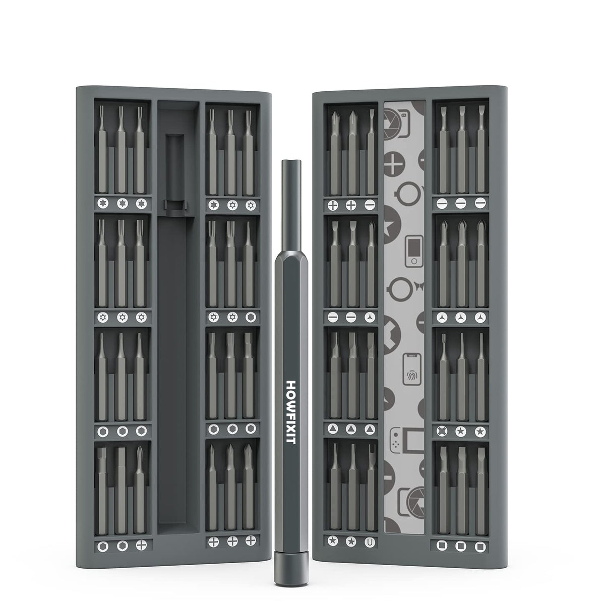 HowFixit PRO 48-bit screwdriver set in a secure aluminum case supports organized electronics repairs.