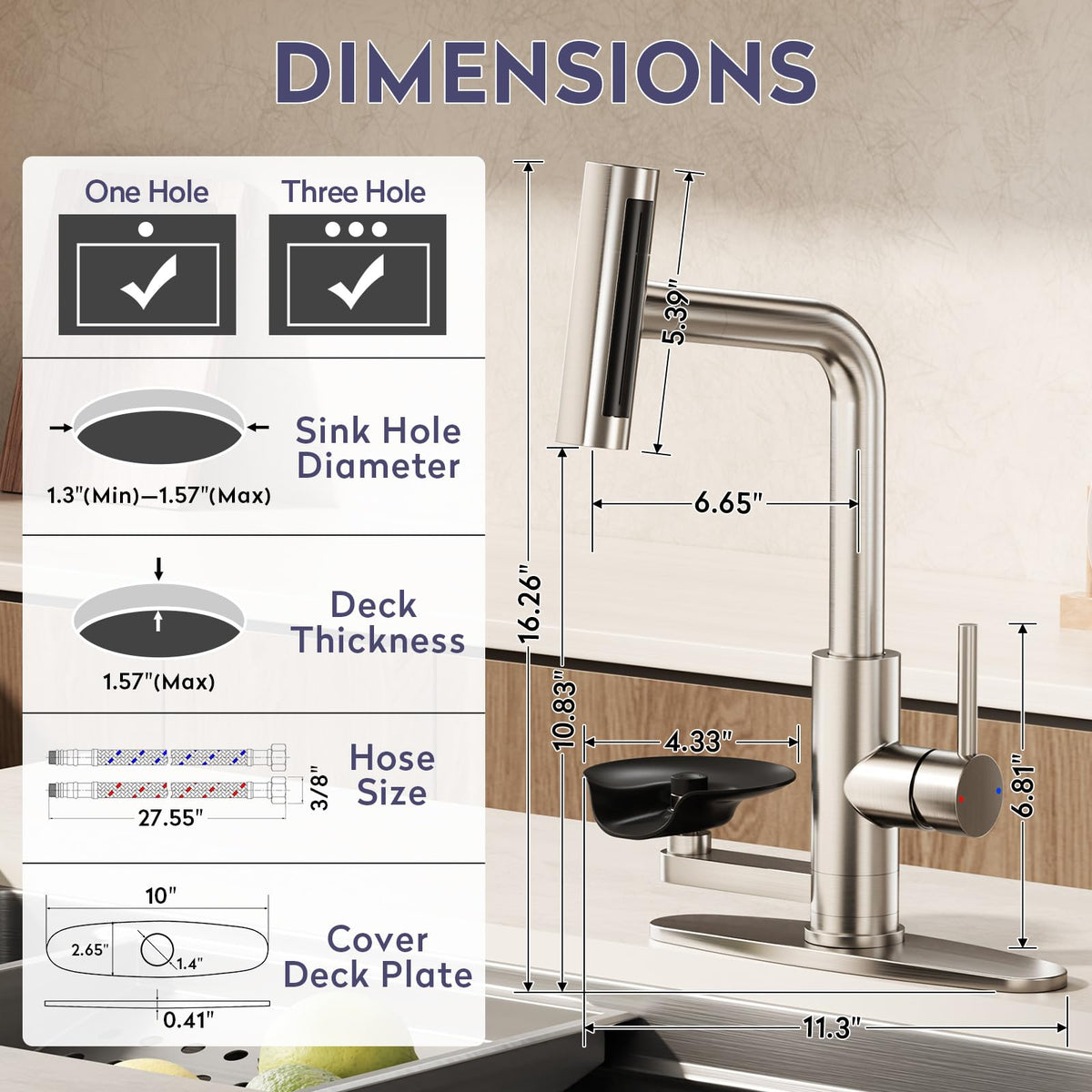 HOWUWEY deck plate installation suitable for 1- or 3-hole sinks