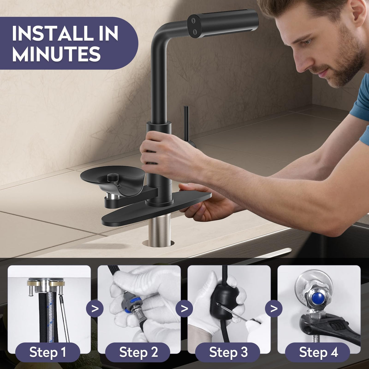 HOWUWEY easy installation with deck plate suits 1- or 3-hole sinks