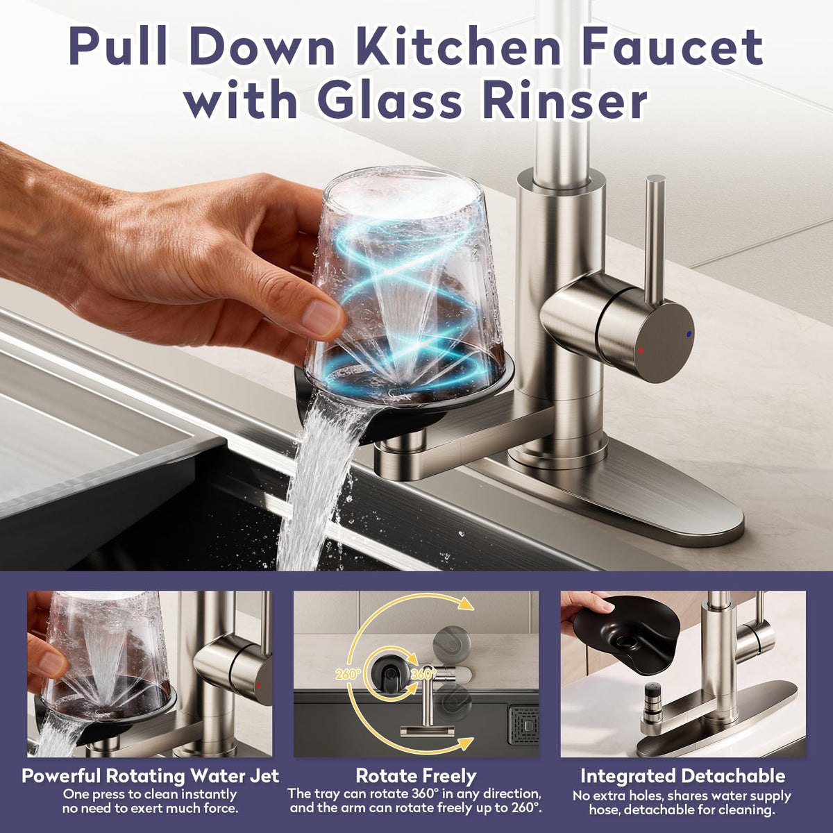 HOWUWEY glass rinser cup washer acting on a mug for quick rinse