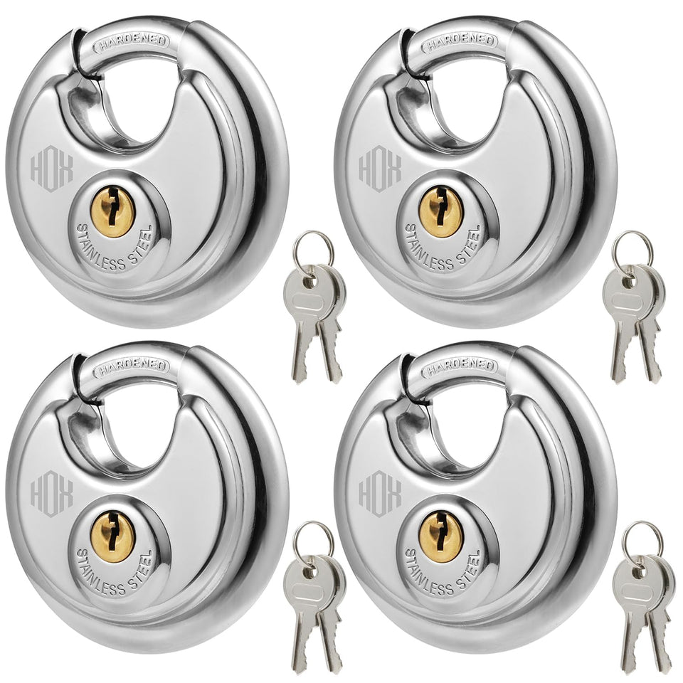 HOX keyed disc padlock 4-pack shows secure protection for hasps and gates