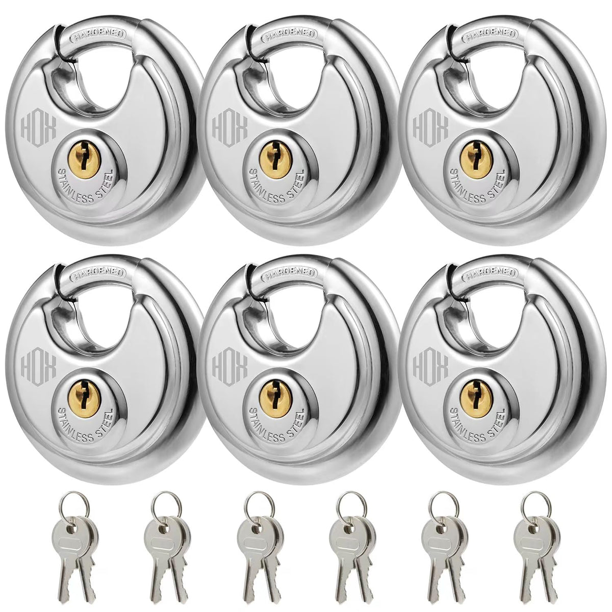 HOX keyed disc padlock in stainless steel body for outdoor security.