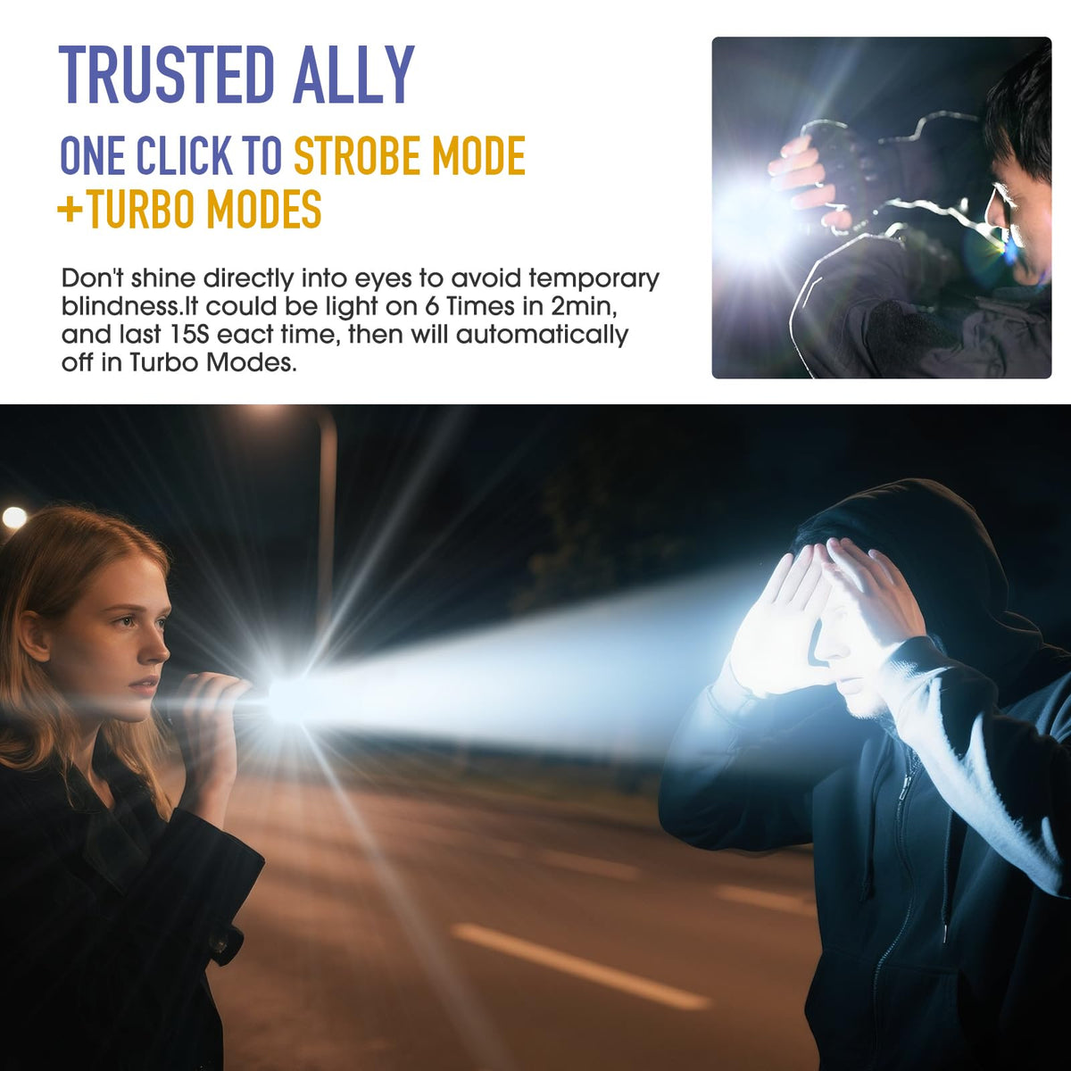 Hoxida dual-button EDC flashlight with SOS and turbo modes.
