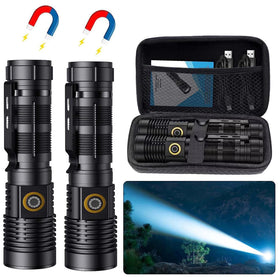 Hoxida rechargeable tactical flashlight long-beam view showcasing extended range for search and rescue.