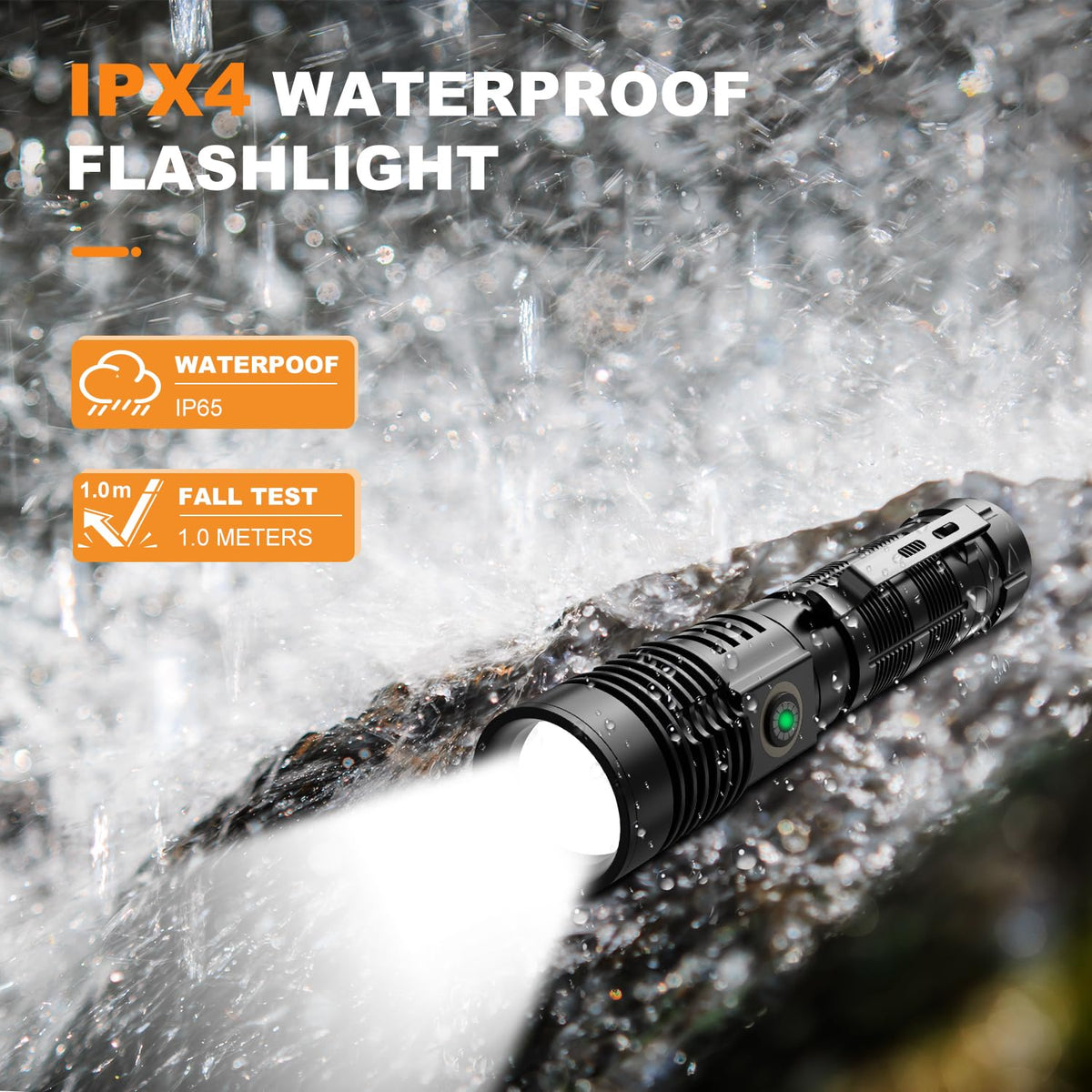 Hoxida compact long-beam flashlight fits in pocket for quick access.
