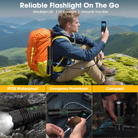 Hoxida UV flashlight delivers up to 20 hours runtime on low power.