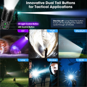 Hoxida UV flashlight rugged aluminum body for durability and heat dissipation.
