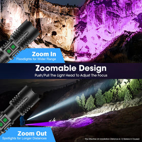 Hoxida UV flashlight rainproof design suitable for rainy outdoor use.