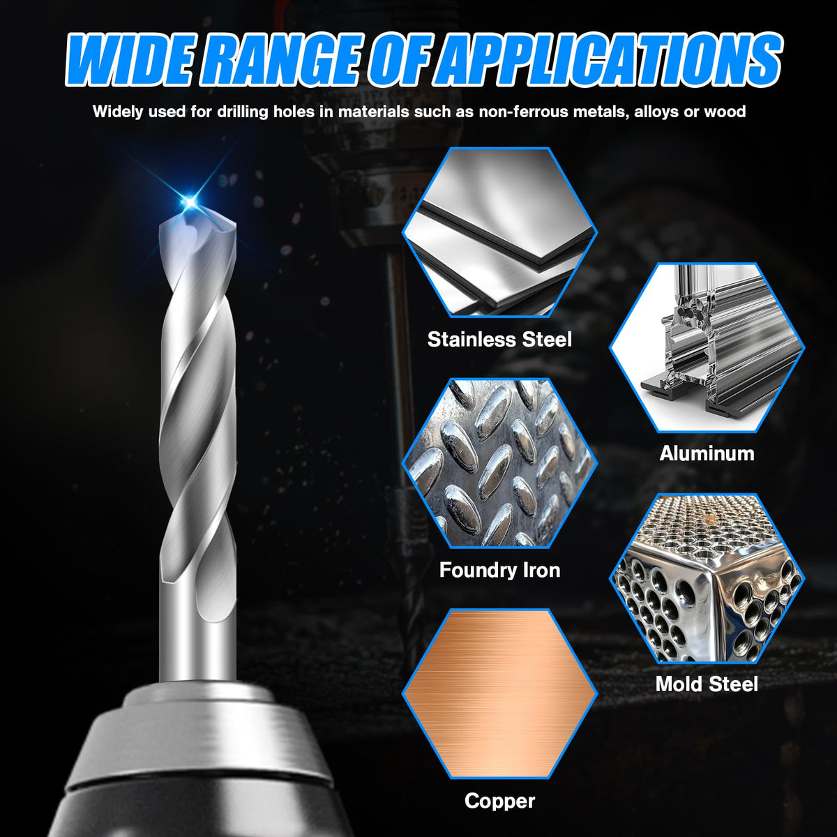 HOYUSK drill bit set with sturdy round shank design maintains drilling stability
