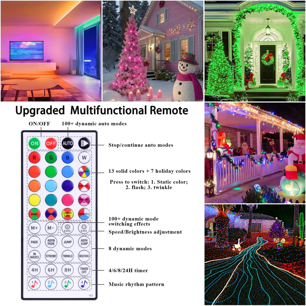 Hozplex app and remote provide easy color and mode control.