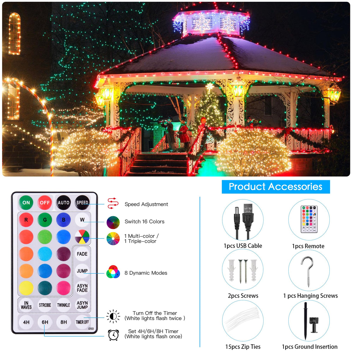 Hozplex IP65 waterproof rating keeps outdoor decor protected in rain.