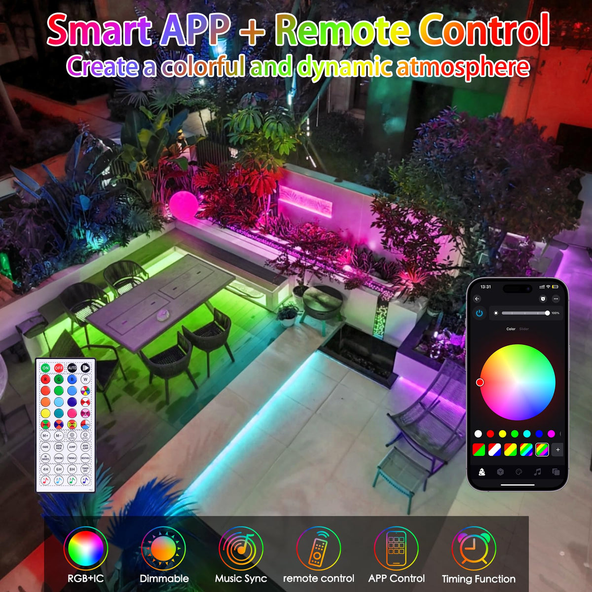 Hozplex 300-LED rope light with vibrant color options for celebrations.