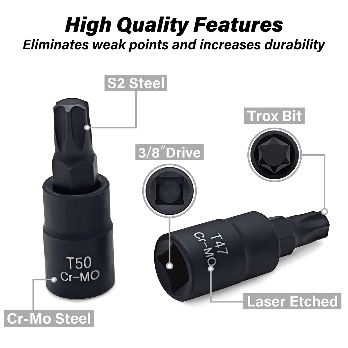 HPBBKD chrome-moly sockets rust-resistant for long-lasting turning power.