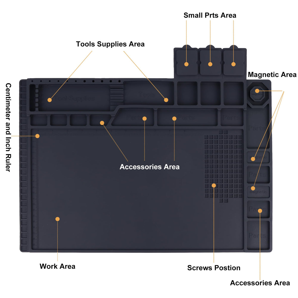 HPFIX Large work surface provides ample room for phones, PCBs, and gadgets.