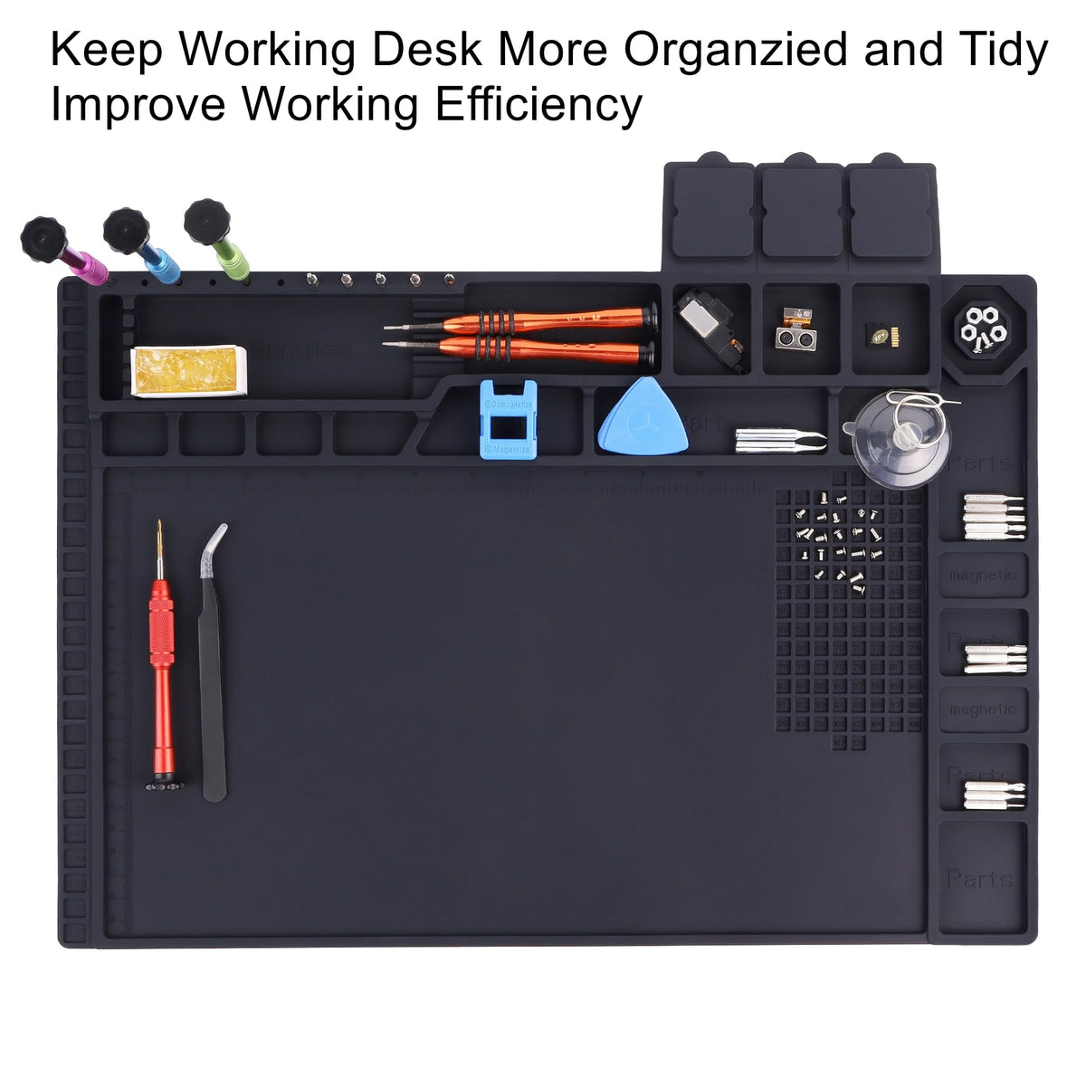 HPFIX Magnetic notch organization keeps screws and ICs tidy during repairs.