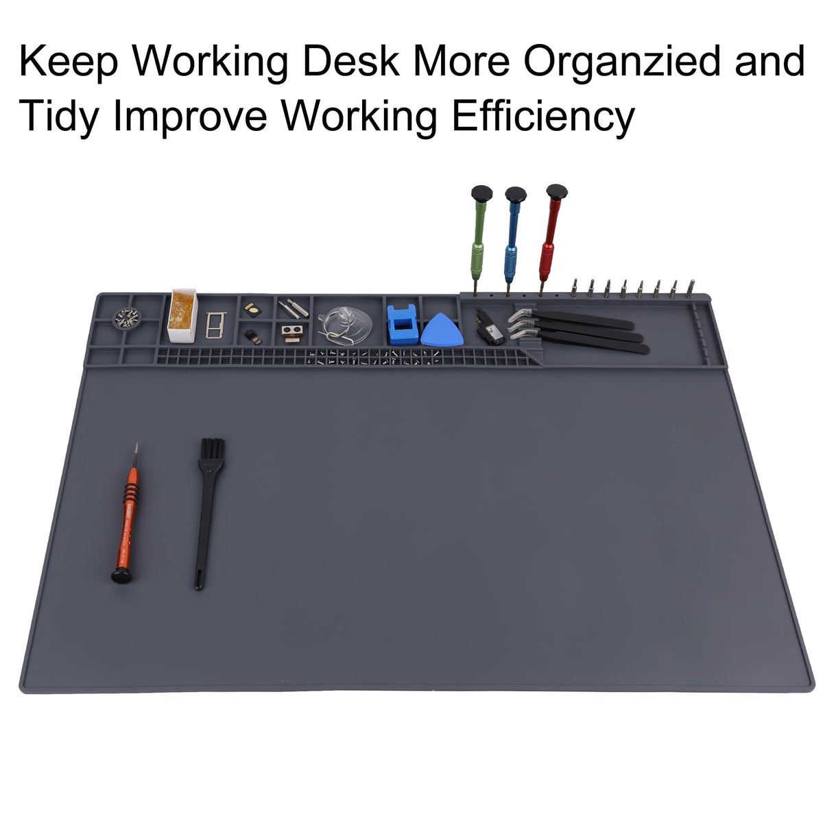 HPFIX mat with built-in compartments keeps tiny screws organized during repairs