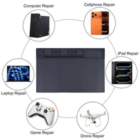 HPFIX mat helps keep desk organized during electronics repair sessions