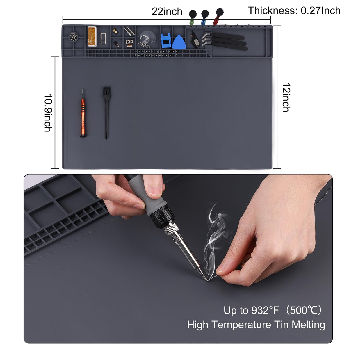 HPFIX mat ideal for electronics repair setup on desk