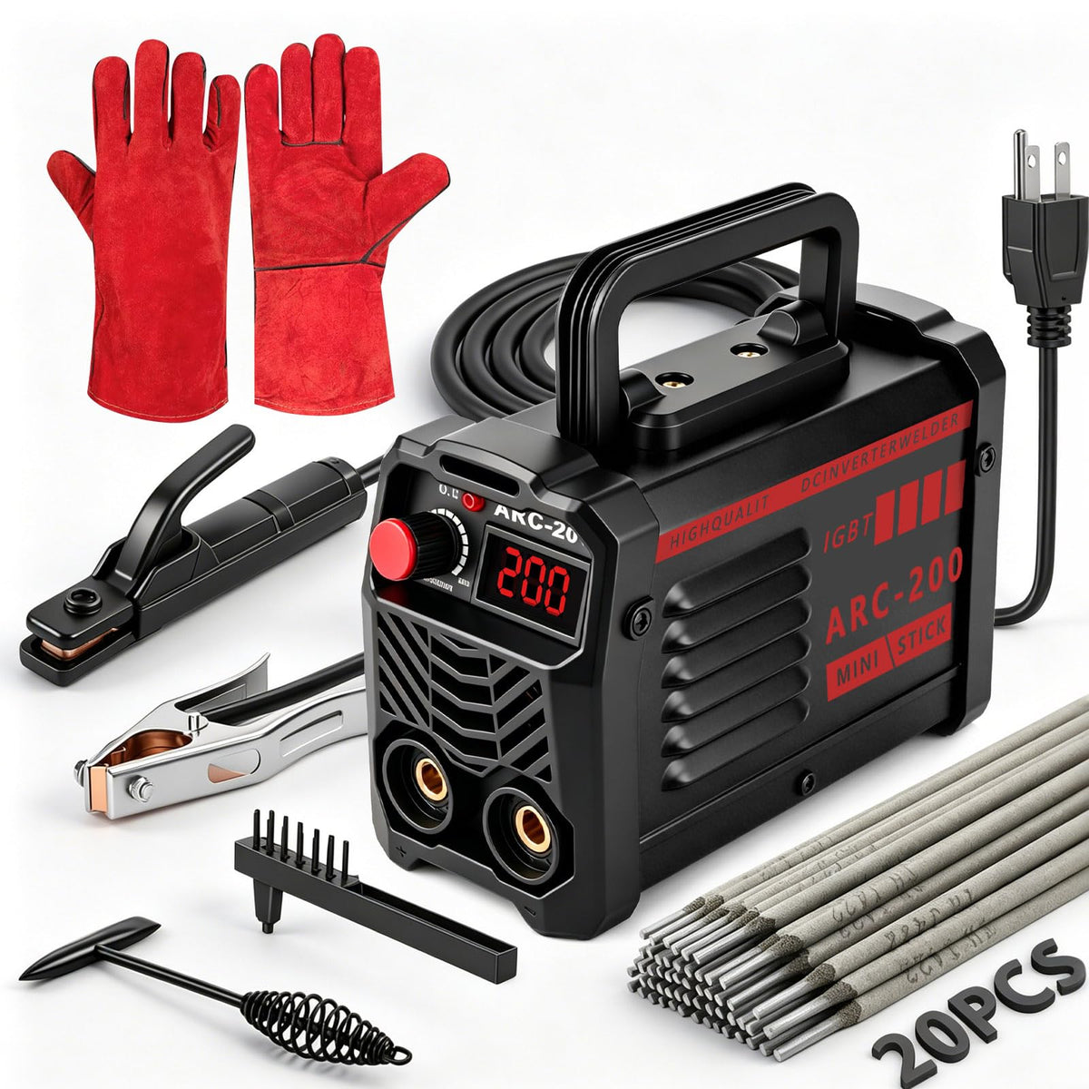 Hpoouo 200Amp stick welder front view showing compact portable design for DIY repairs.