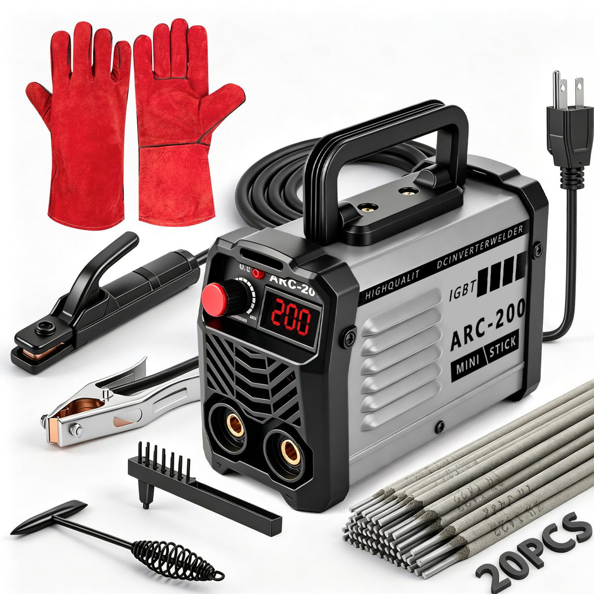 Hpoouo 200A stick welder front view, portable for DIY repairs
