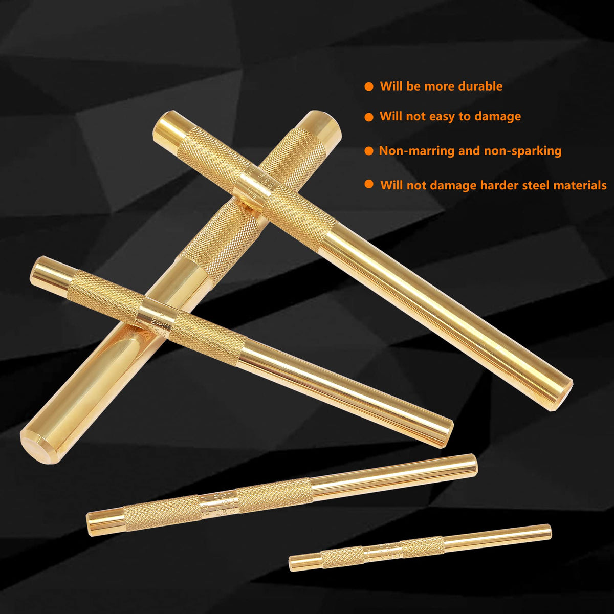 HQPASFY brass drift punch set overview showing durability, polish, and double knurling