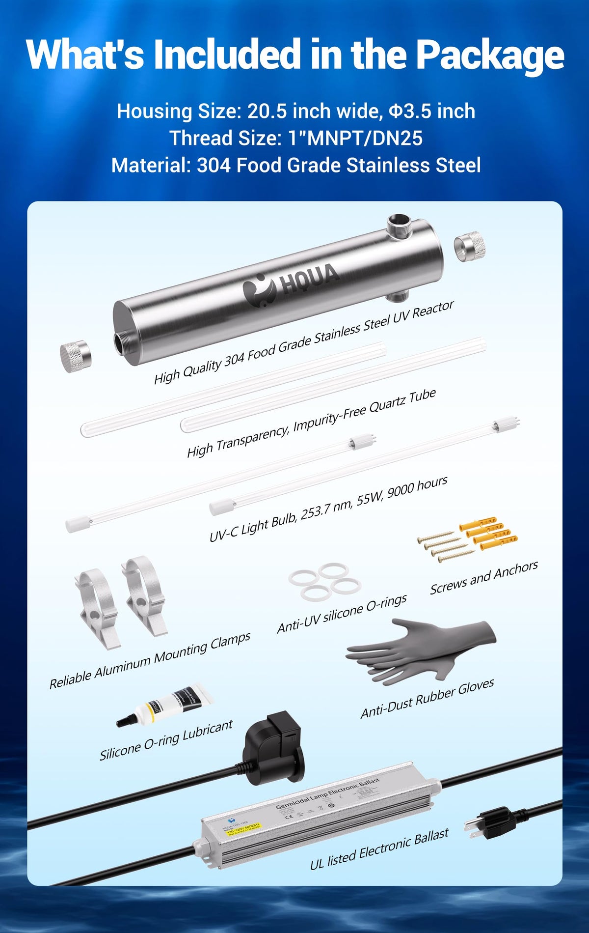 HQUA TWS-121 inlet 1in MNPT connection for plumbing integration