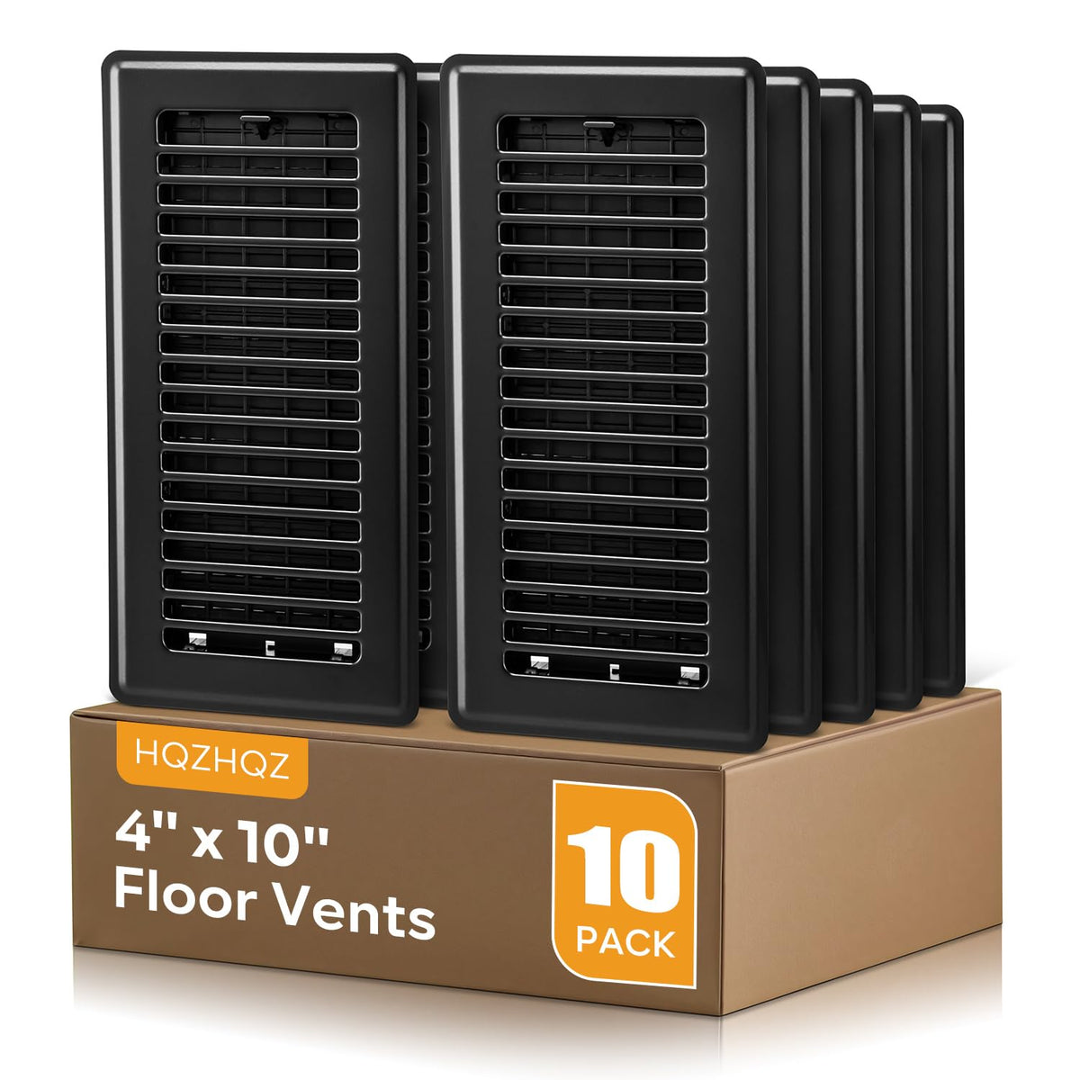HQZHQZ 4x10 floor register front view shows a durable steel frame with a rust-resistant black finish.